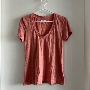 (2for$10) Ribbon Short-Sleeve V-Neck Loose Fit Shirt in Peach Orange